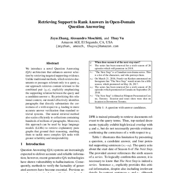 Retrieving Support to Rank Answers in Open-Domain Question Answering ...