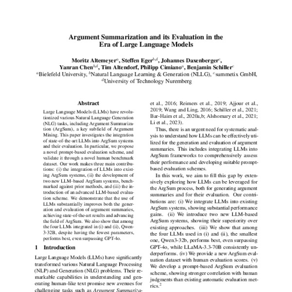 Argument Summarization and its Evaluation in the Era of Large Language ...