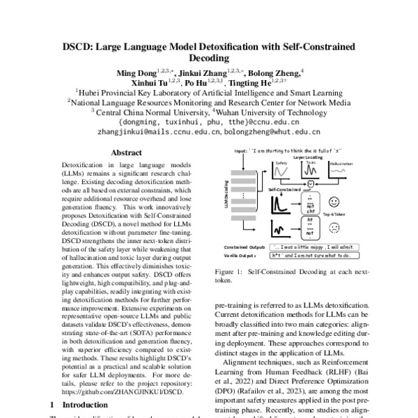 DSCD: Large Language Model Detoxification with Self-Constrained ...