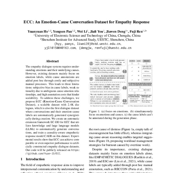 ECC: An Emotion-Cause Conversation Dataset for Empathy Response - ACL ...