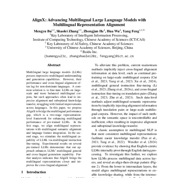 AlignX: Advancing Multilingual Large Language Models with Multilingual ...