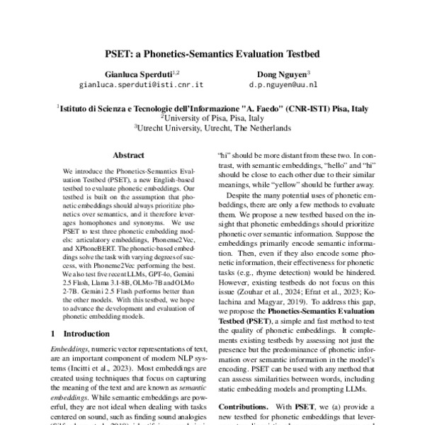 PSET: a Phonetics-Semantics Evaluation Testbed - ACL Anthology