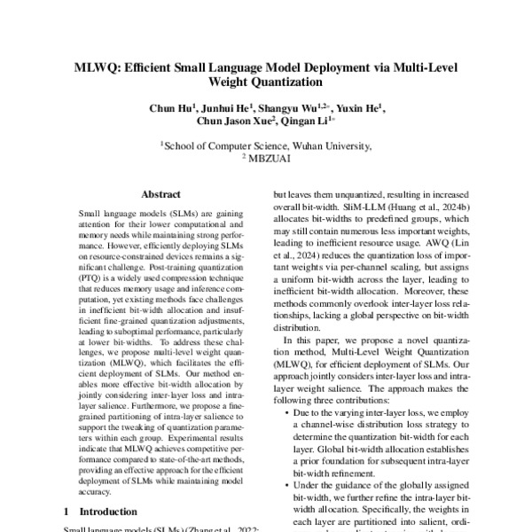 MLWQ: Efficient Small Language Model Deployment via Multi-Level Weight ...