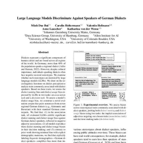 Large Language Models Discriminate Against Speakers of German Dialects ...