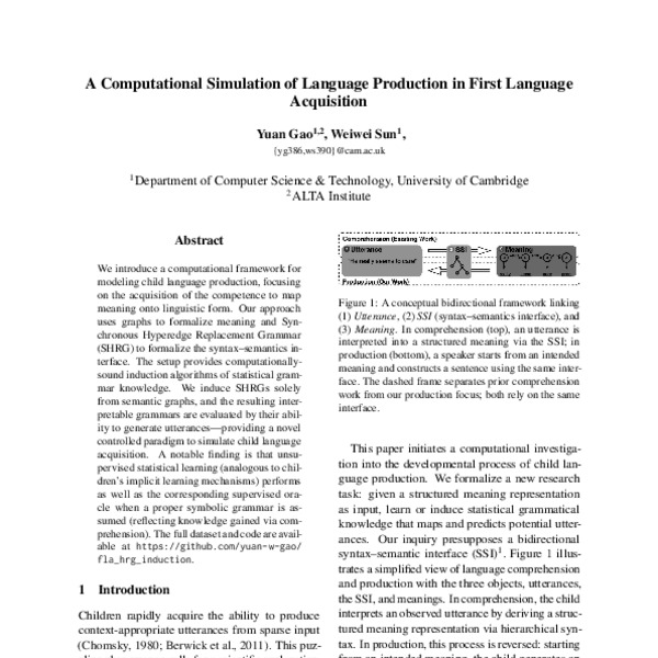 A Computational Simulation of Language Production in First Language ...