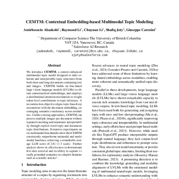 CEMTM: Contextual Embedding-based Multimodal Topic Modeling - ACL Anthology