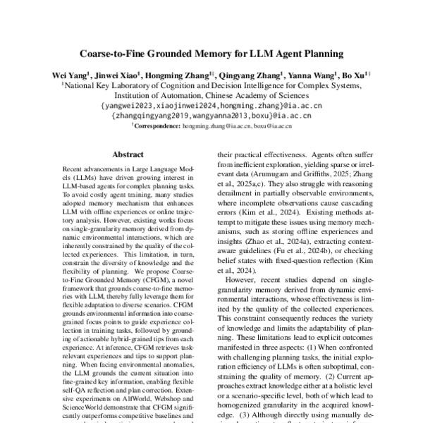 Coarse-to-Fine Grounded Memory for LLM Agent Planning - ACL Anthology