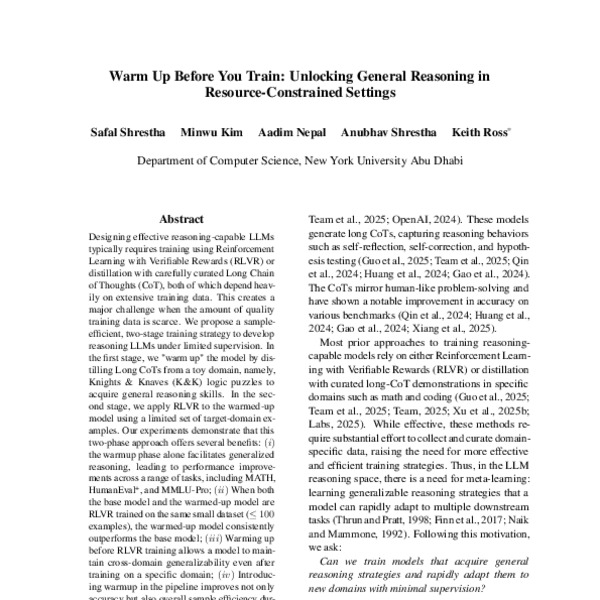 Warm Up Before You Train: Unlocking General Reasoning in Resource ...
