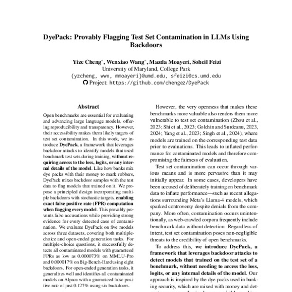 DyePack: Provably Flagging Test Set Contamination in LLMs Using ...