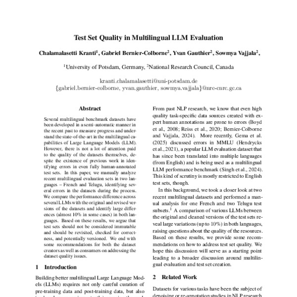 Test Set Quality in Multilingual LLM Evaluation - ACL Anthology