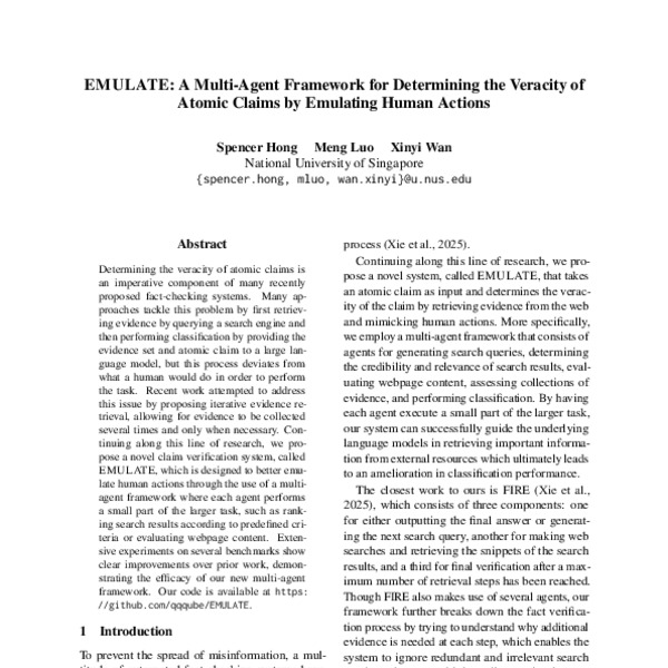 EMULATE: A Multi-Agent Framework for Determining the Veracity of Atomic ...