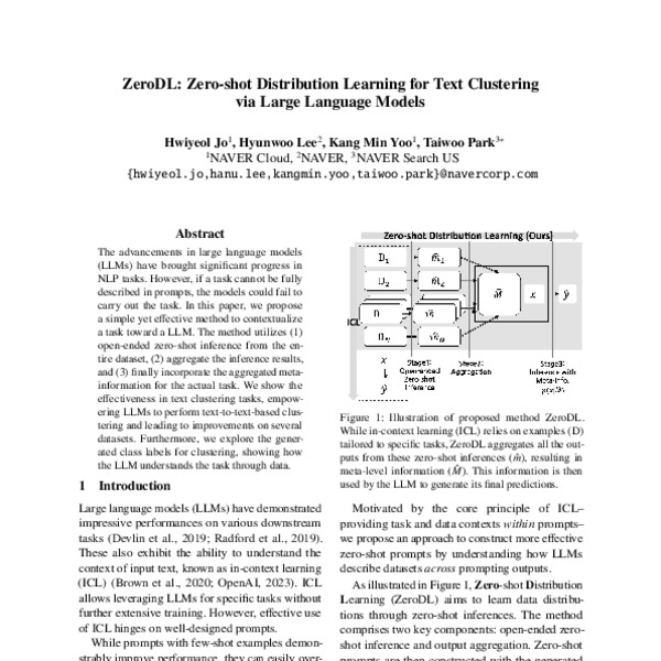 ZeroDL: Zero-shot Distribution Learning for Text Clustering via Large ...