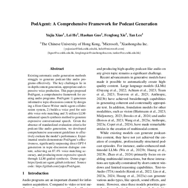 PodAgent: A Comprehensive Framework for Podcast Generation - ACL Anthology