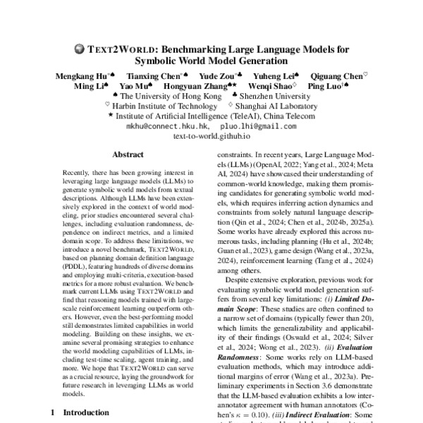 Text2World: Benchmarking Large Language Models for Symbolic World Model ...