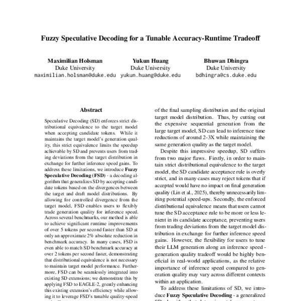 Fuzzy Speculative Decoding for a Tunable Accuracy-Runtime Tradeoff ...