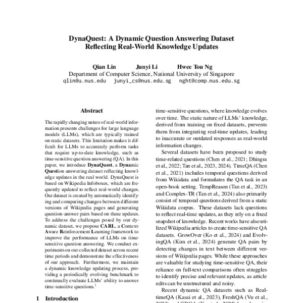 DynaQuest: A Dynamic Question Answering Dataset Reflecting Real-World ...