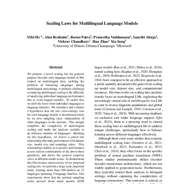 Scaling Laws for Multilingual Language Models - ACL Anthology