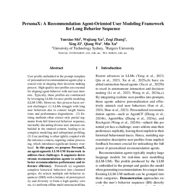 PersonaX: A Recommendation Agent-Oriented User Modeling Framework for ...
