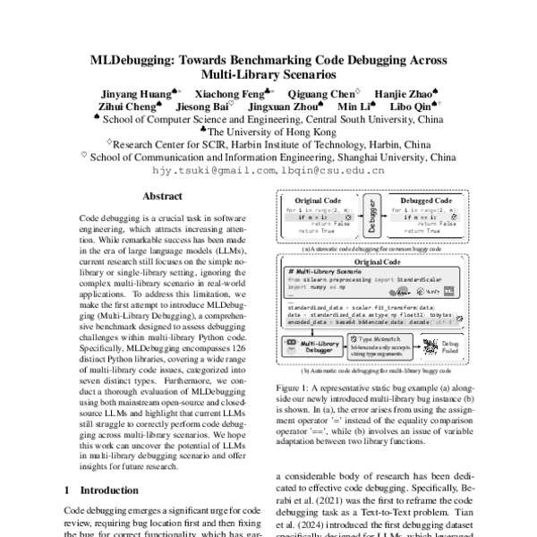 MLDebugging: Towards Benchmarking Code Debugging Across Multi-Library ...