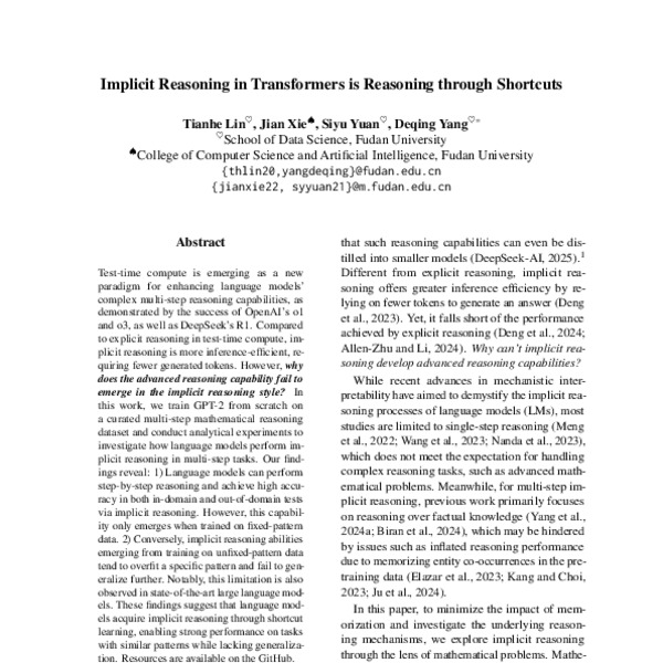 Implicit Reasoning in Transformers is Reasoning through Shortcuts - ACL ...