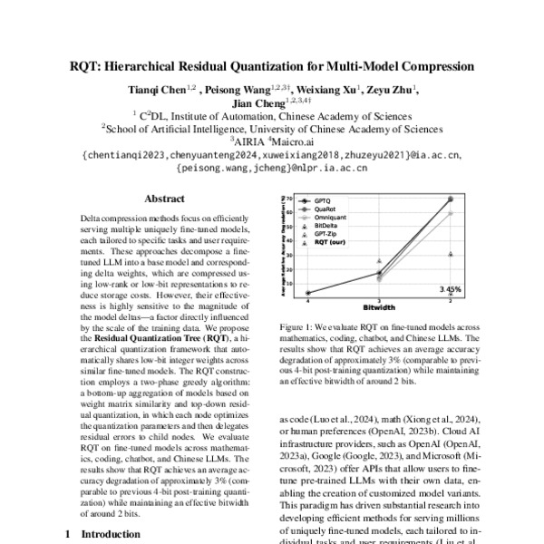 RQT: Hierarchical Residual Quantization for Multi-Model Compression ...