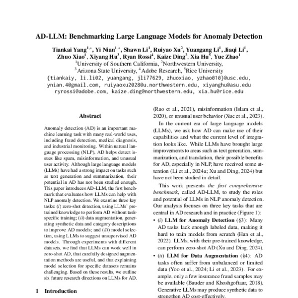 AD-LLM: Benchmarking Large Language Models for Anomaly Detection - ACL ...