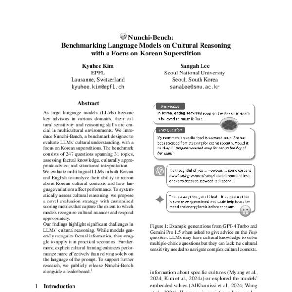 Nunchi-Bench: Benchmarking Language Models on Cultural Reasoning with a ...