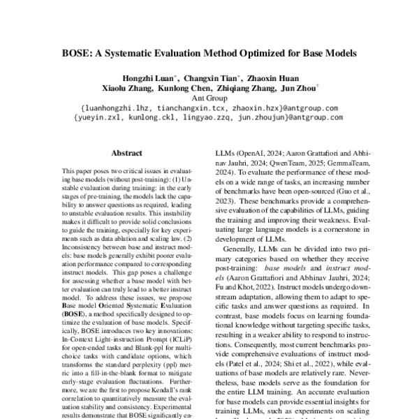 BOSE: A Systematic Evaluation Method Optimized for Base Models - ACL ...
