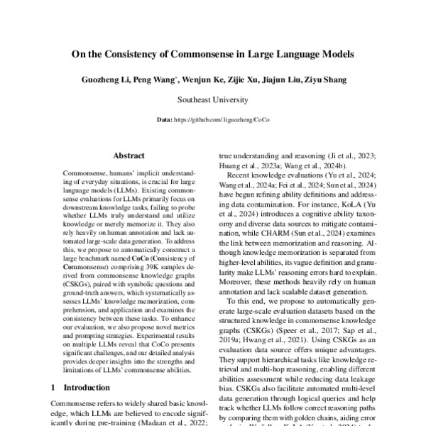 On the Consistency of Commonsense in Large Language Models - ACL Anthology