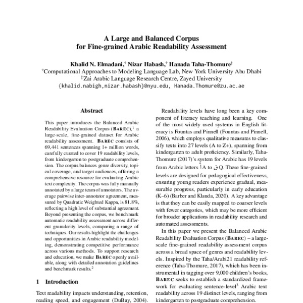 A Large and Balanced Corpus for Fine-grained Arabic Readability ...