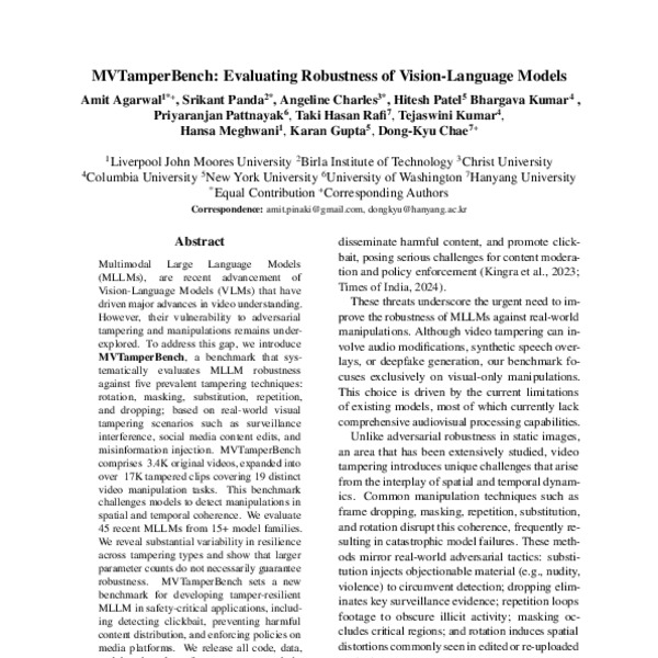 MVTamperBench: Evaluating Robustness of Vision-Language Models - ACL ...