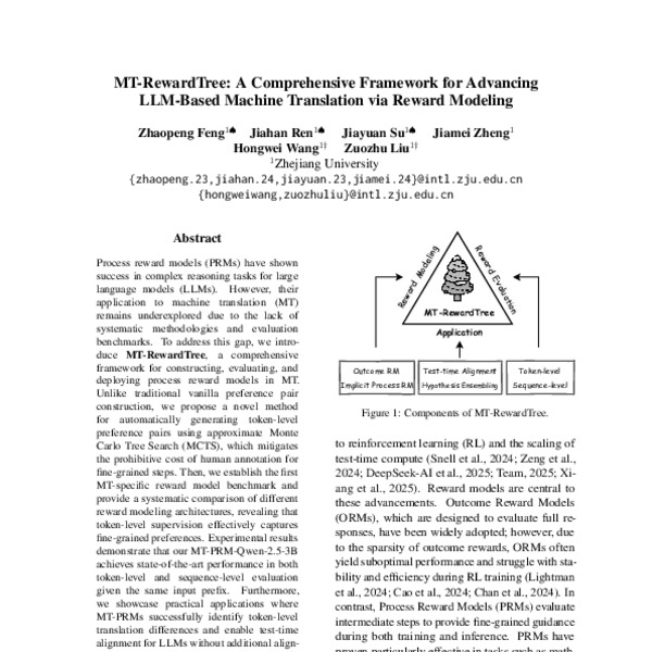 MT-RewardTree: A Comprehensive Framework for Advancing LLM-Based ...
