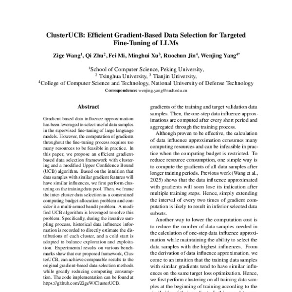 ClusterUCB: Efficient Gradient-Based Data Selection for Targeted Fine ...