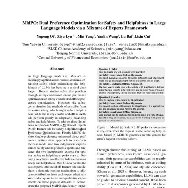 MidPO: Dual Preference Optimization for Safety and Helpfulness in Large ...