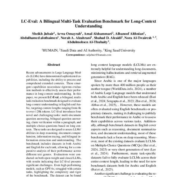 LC-Eval: A Bilingual Multi-Task Evaluation Benchmark for Long-Context ...