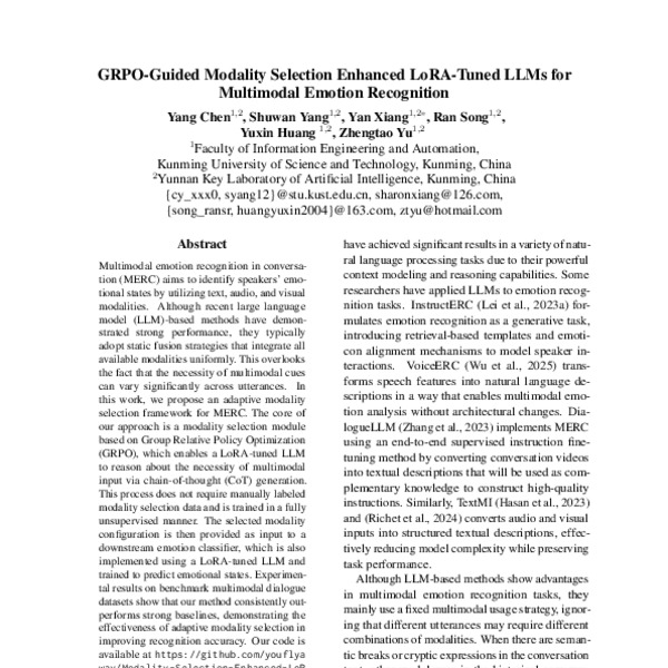 GRPO-Guided Modality Selection Enhanced LoRA-Tuned LLMs for Multimodal ...