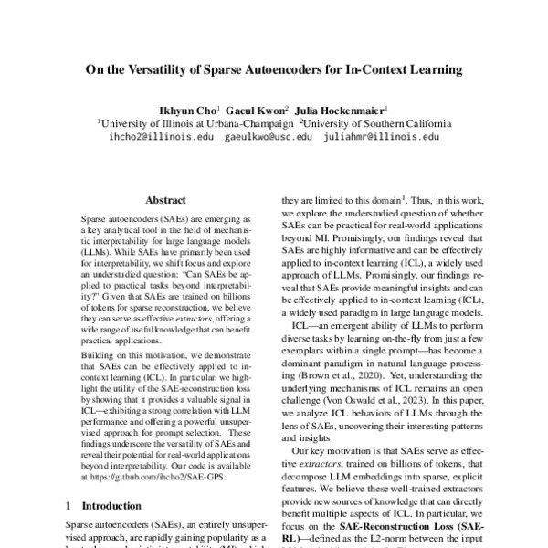 On the Versatility of Sparse Autoencoders for In-Context Learning - ACL ...