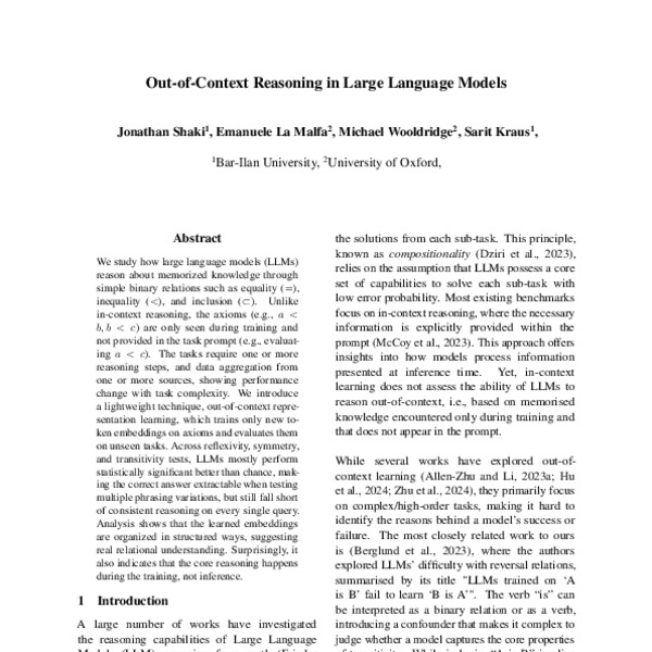 Out-of-Context Reasoning in Large Language Models - ACL Anthology