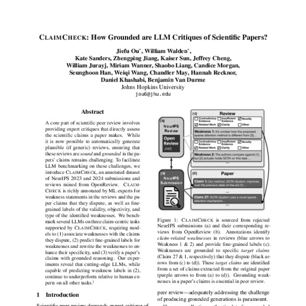 CLAIMCHECK: How Grounded are LLM Critiques of Scientific Papers? - ACL ...