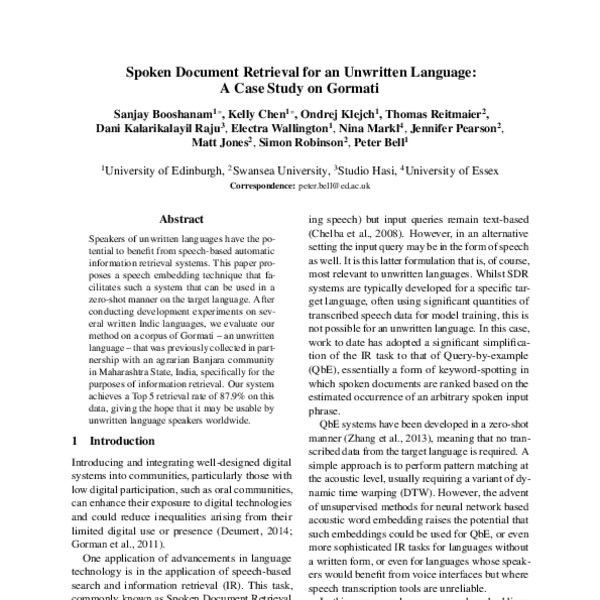 Spoken Document Retrieval for an Unwritten Language: A Case Study on ...