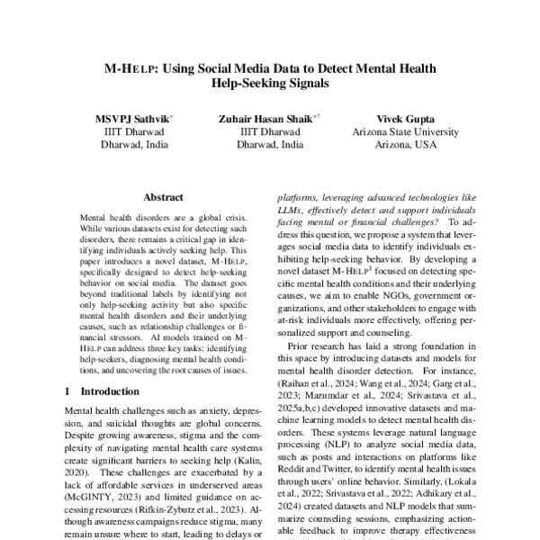 M-Help: Using Social Media Data to Detect Mental Health Help-Seeking ...
