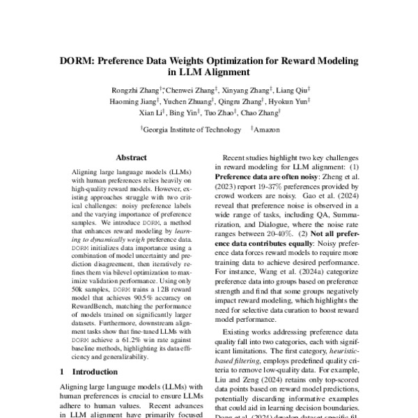 DORM: Preference Data Weights Optimization for Reward Modeling in LLM ...
