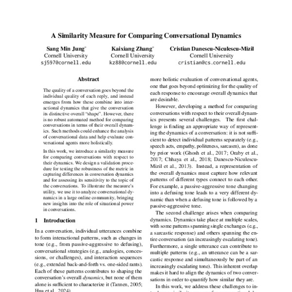 A Similarity Measure for Comparing Conversational Dynamics - ACL Anthology
