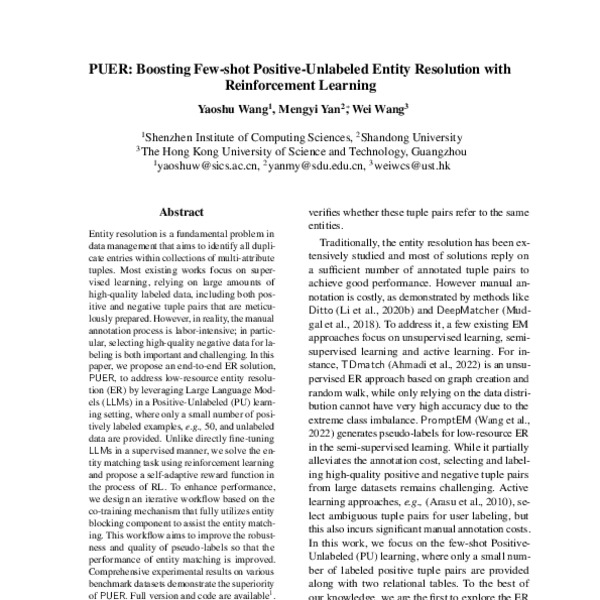 PUER: Boosting Few-shot Positive-Unlabeled Entity Resolution with ...