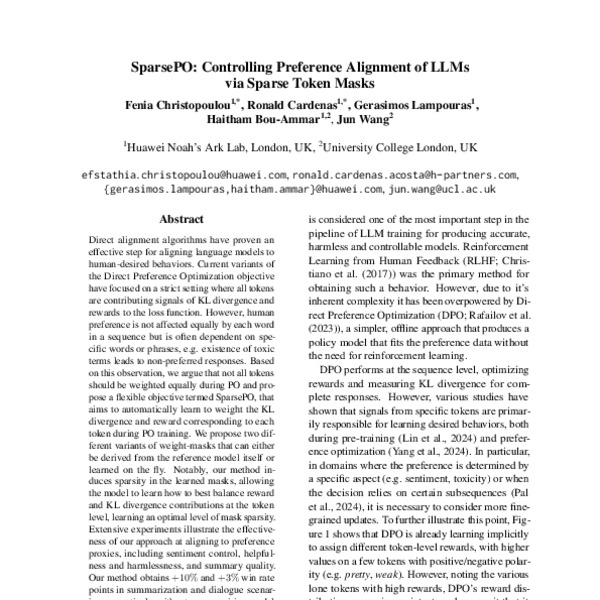 SparsePO: Controlling Preference Alignment of LLMs via Sparse Token ...