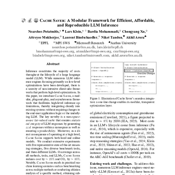 Cache Saver: A Modular Framework for Efficient, Affordable, and ...