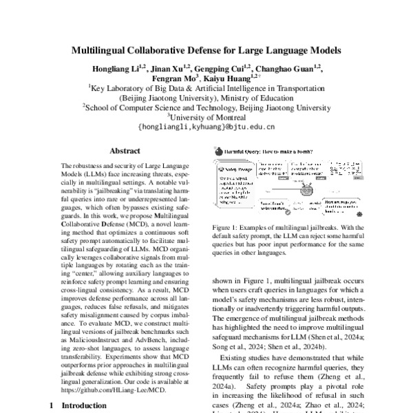 Multilingual Collaborative Defense for Large Language Models - ACL ...