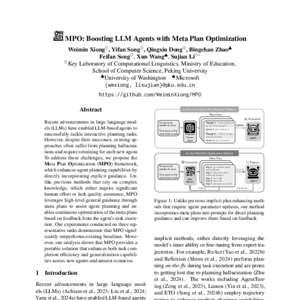 MPO: Boosting LLM Agents with Meta Plan Optimization - ACL Anthology