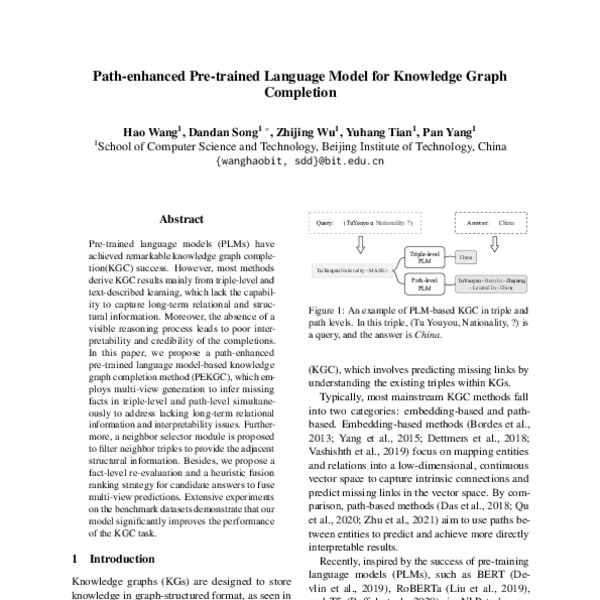 Path-enhanced Pre-trained Language Model for Knowledge Graph Completion ...