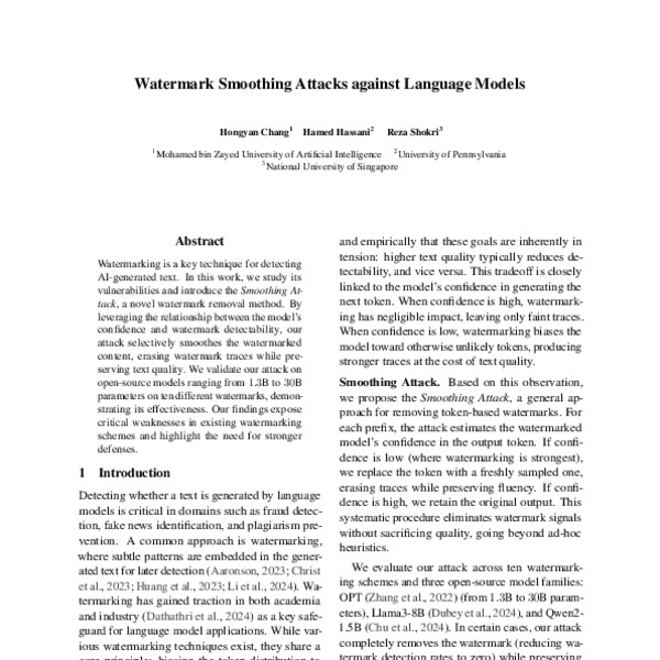 Watermark Smoothing Attacks against Language Models - ACL Anthology
